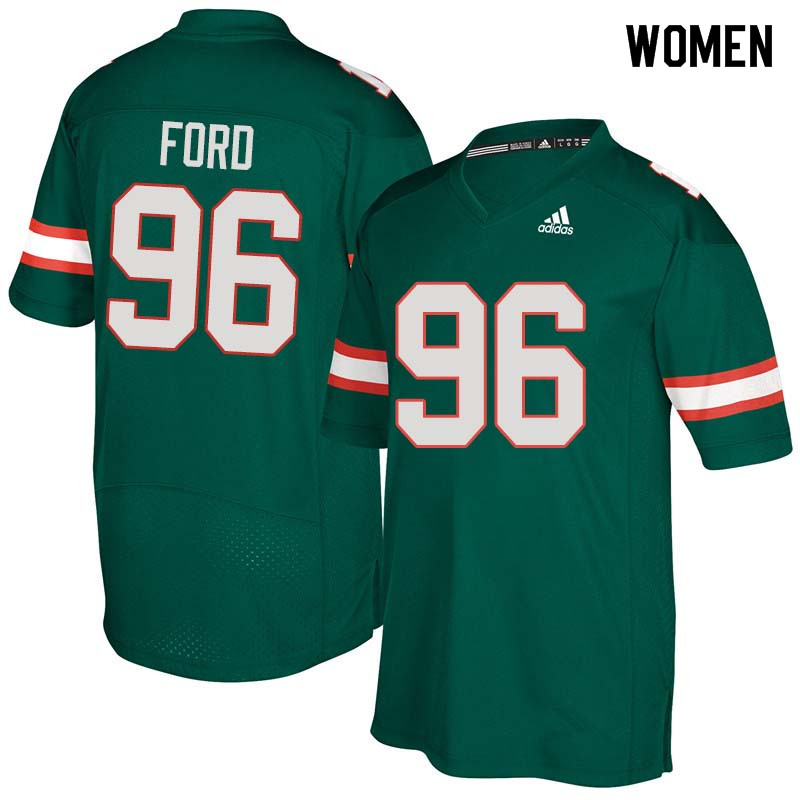 Women Miami Hurricanes #96 Jonathan Ford College Football Jerseys Sale-Green - Click Image to Close
